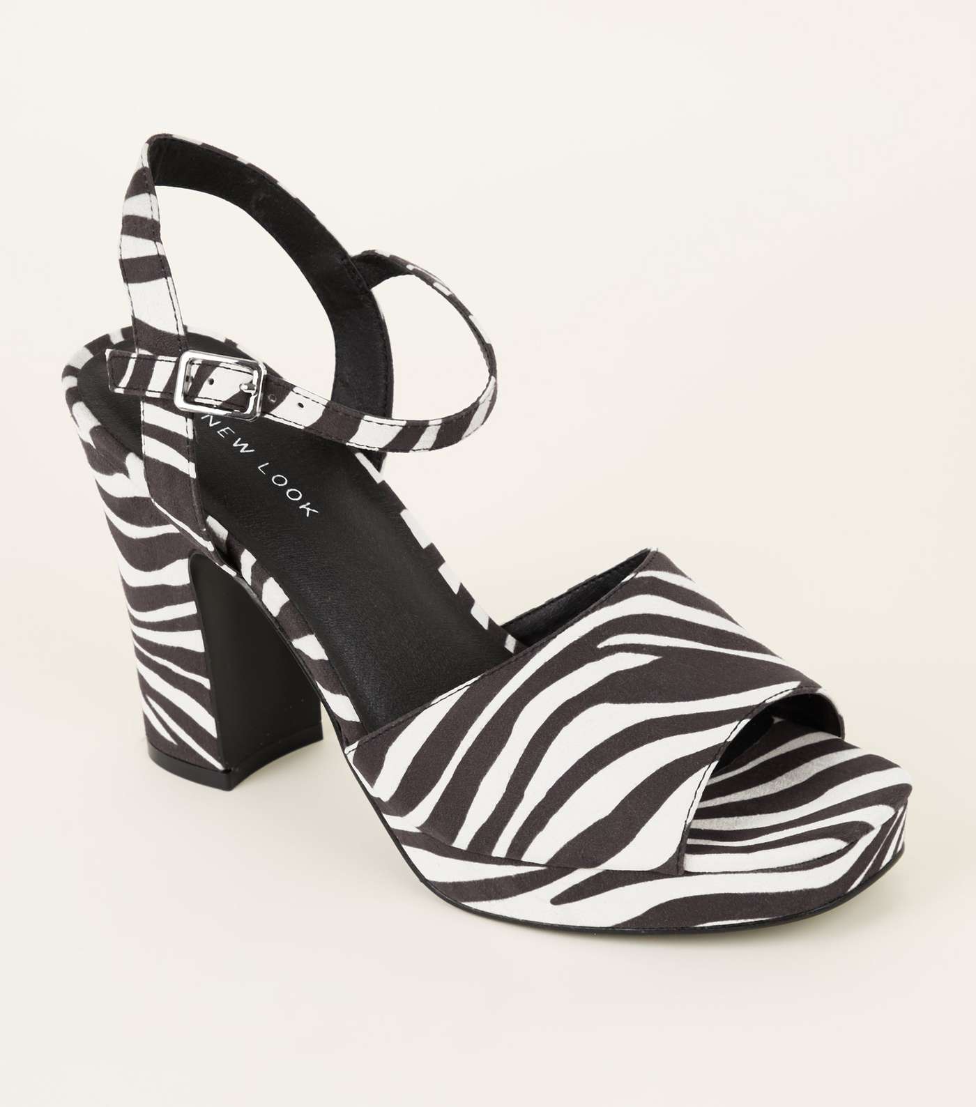 Black Zebra Print Square Toe Platform Sandals