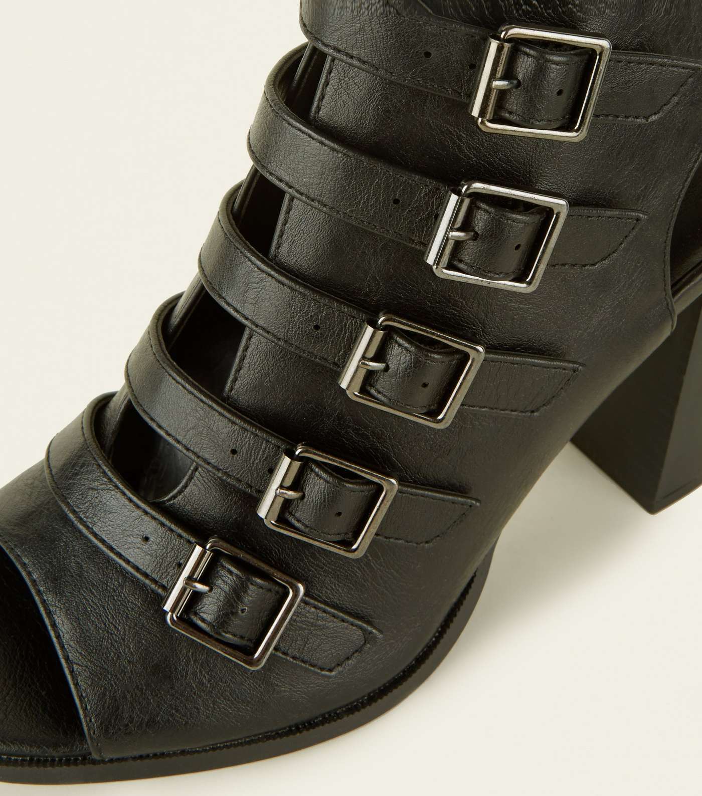 Black Strappy Buckle Cut-Out Block Heels  Image 3