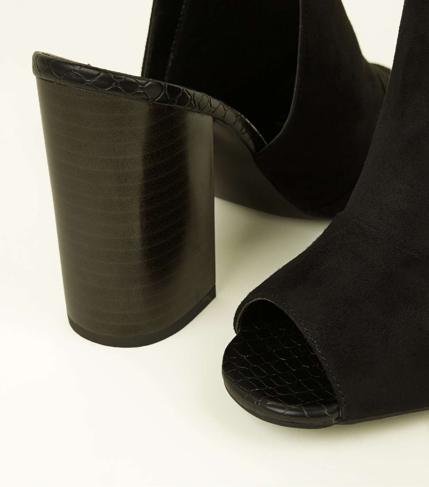 Black Suedette Faux Croc Strap Heels Image 4