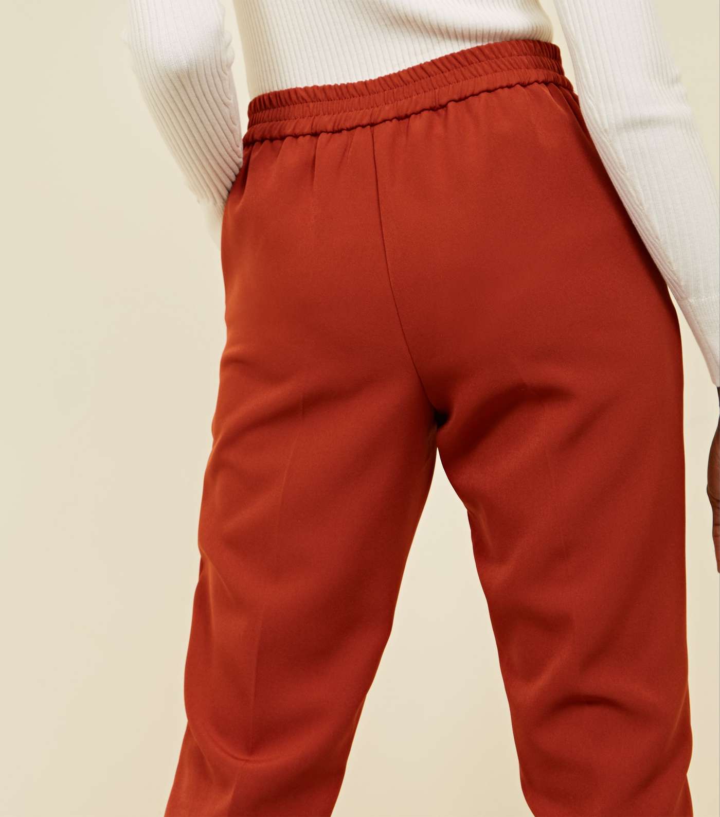 Rust Tapered Pull On Trousers Image 3