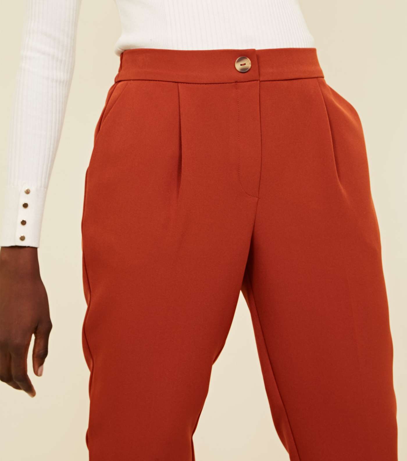 Rust Tapered Pull On Trousers Image 5