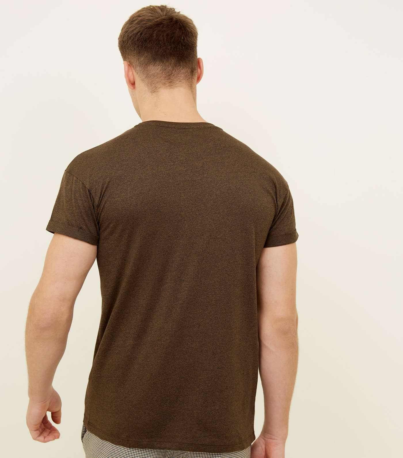 Khaki Marl Rolled Sleeve T-Shirt Image 3