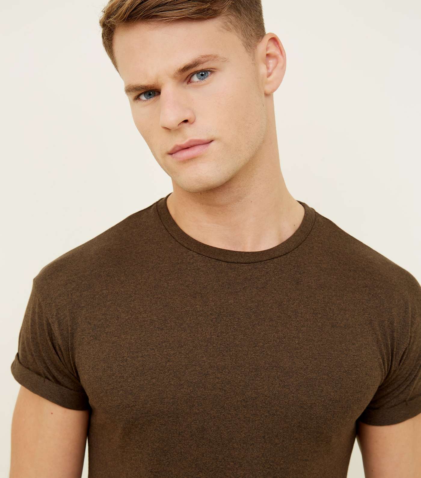 Khaki Marl Rolled Sleeve T-Shirt Image 5