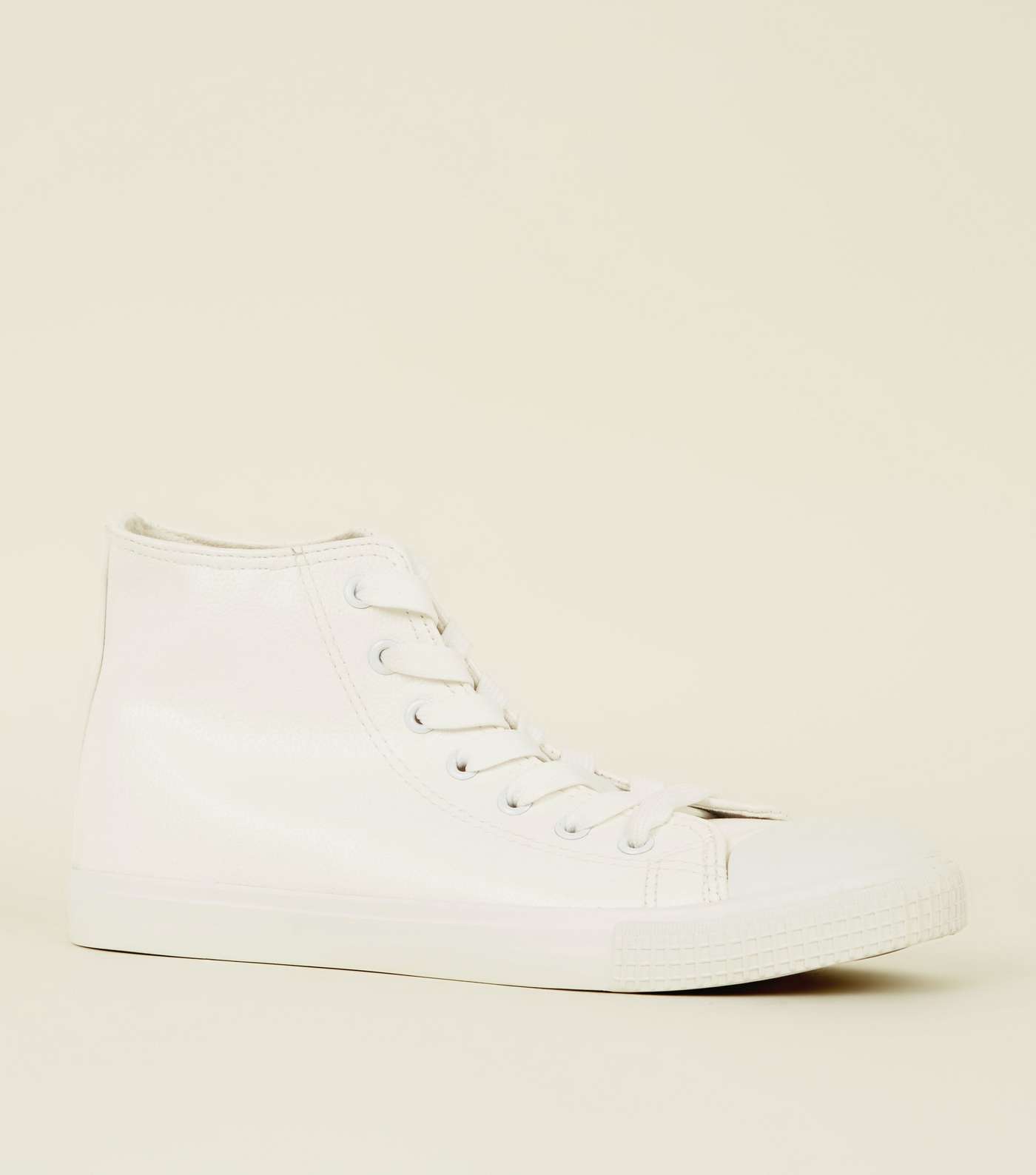 White Leather-Look High Top Trainers