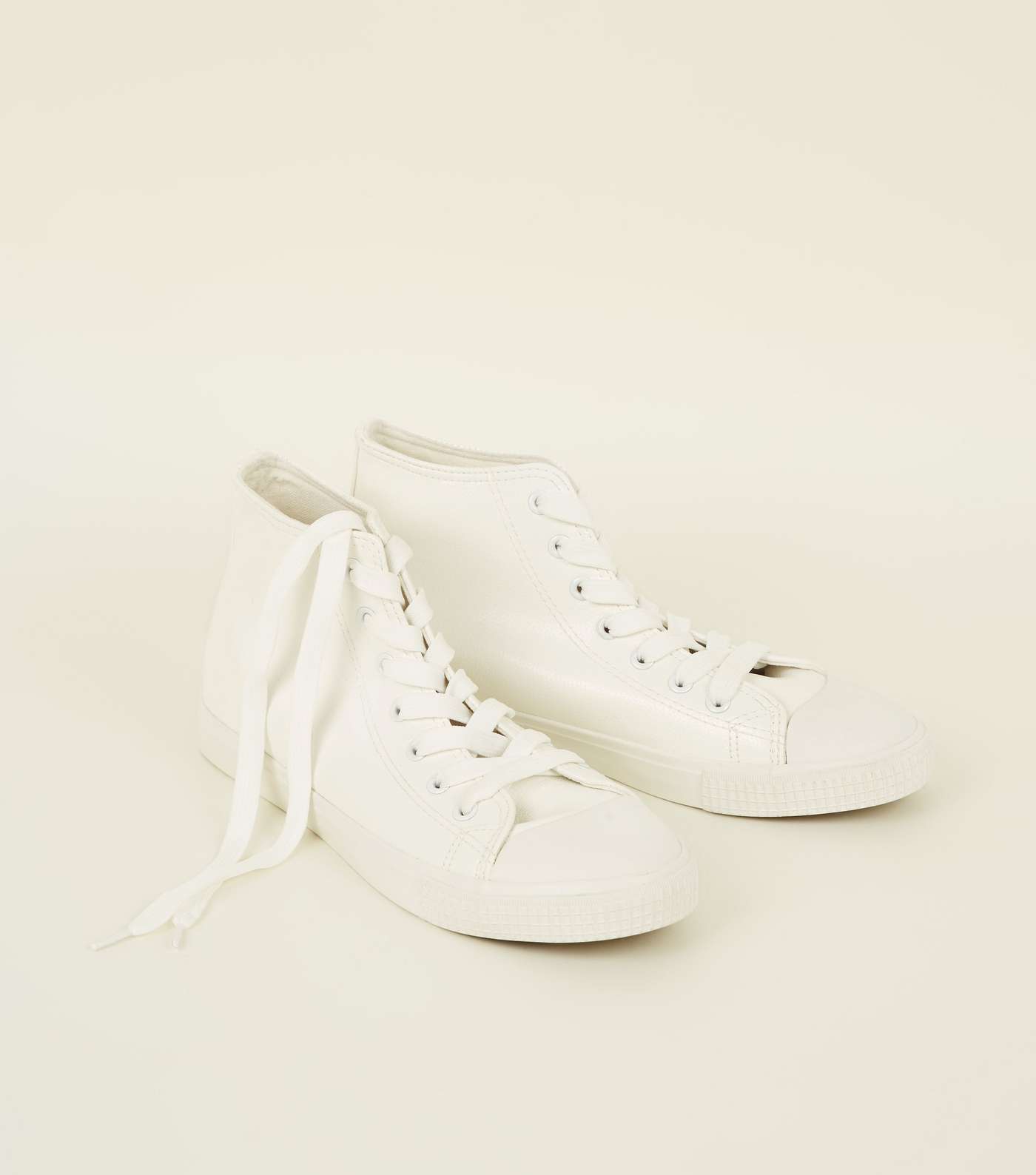 White Leather-Look High Top Trainers Image 3