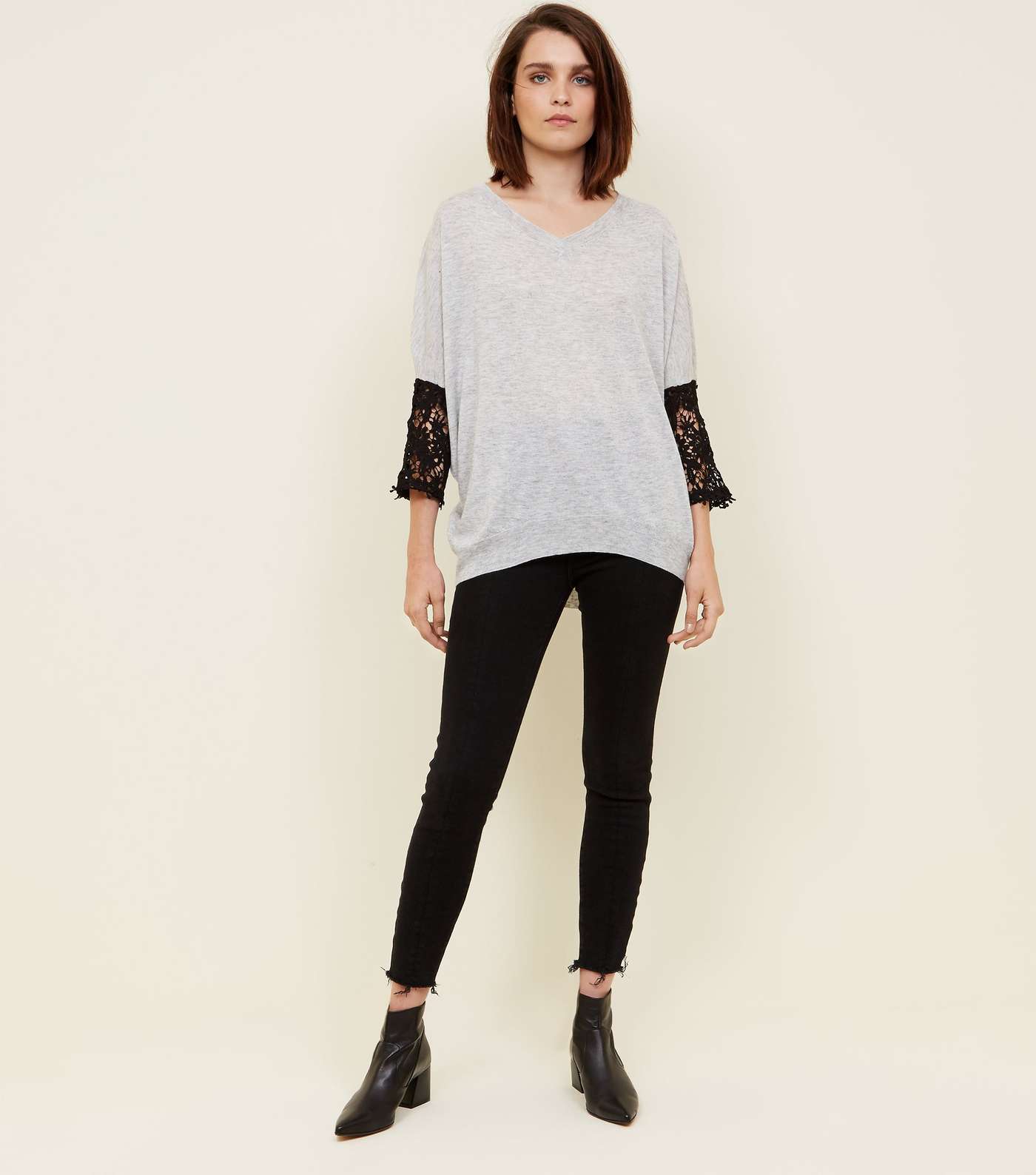 Mela Grey Lace Sleeve Jumper  Image 2