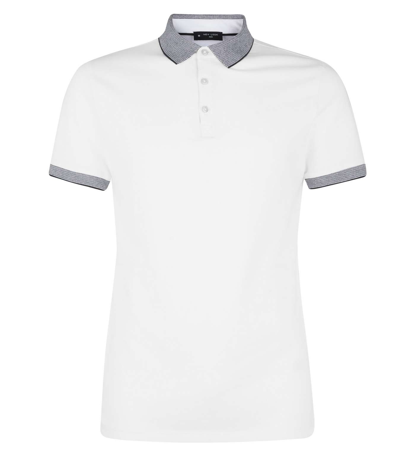White Stripe Collar Muscle Fit Polo Shirt Image 4