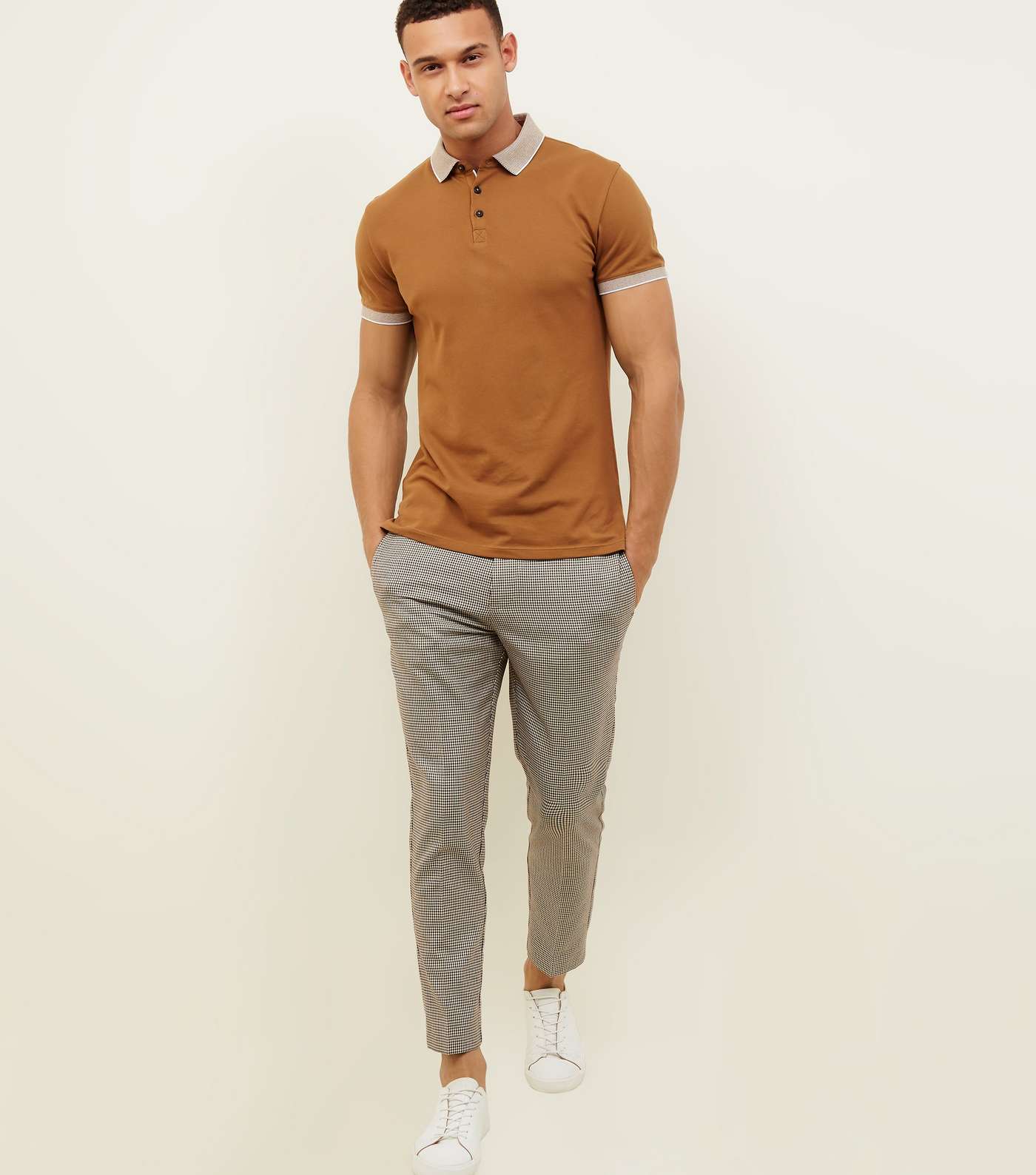 Camel Stripe Collar Muscle Fit Polo Shirt Image 2
