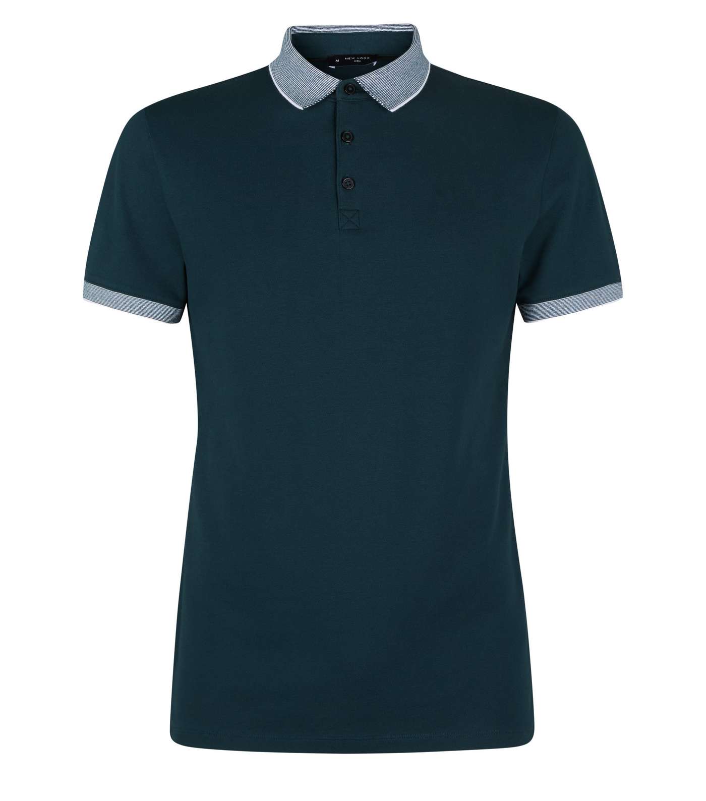 Teal Stripe Collar Muscle Fit Polo Shirt Image 4