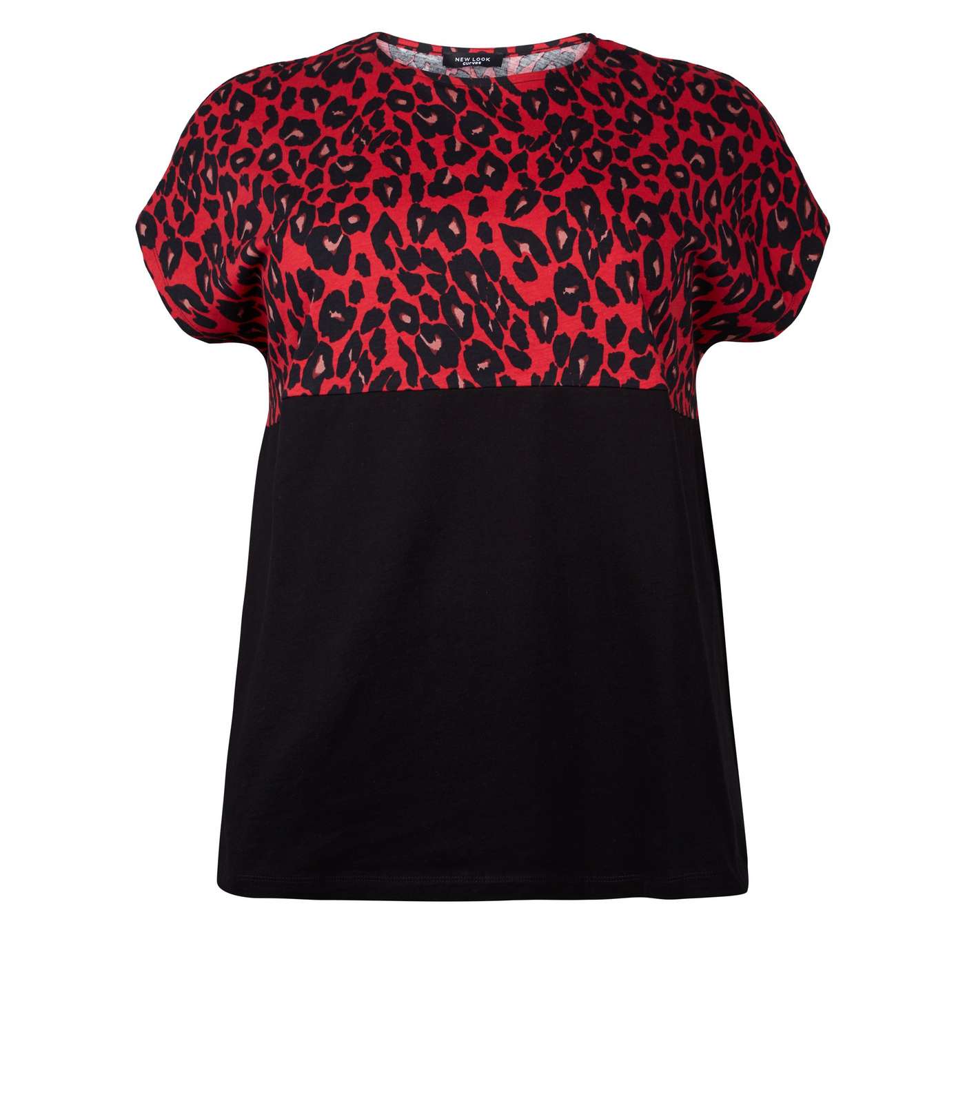 Curves Red Leopard Print Colour Block T-Shirt Image 4