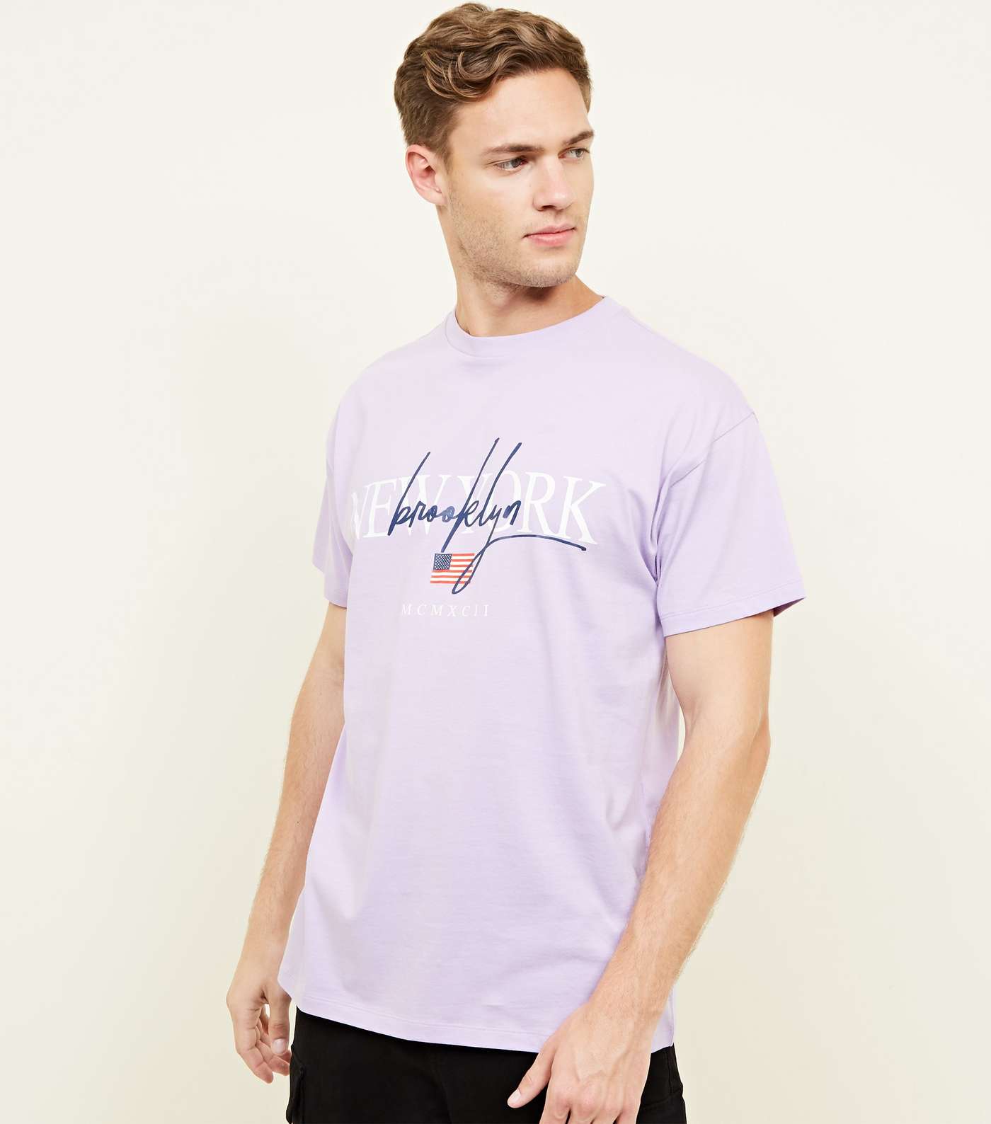 Lilac New York Sketch Print Oversized  T-Shirt