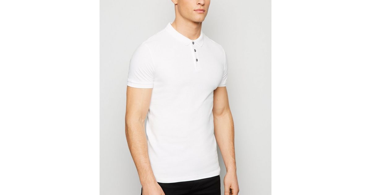 White Ribbed Muscle Fit Polo Shirt New Look