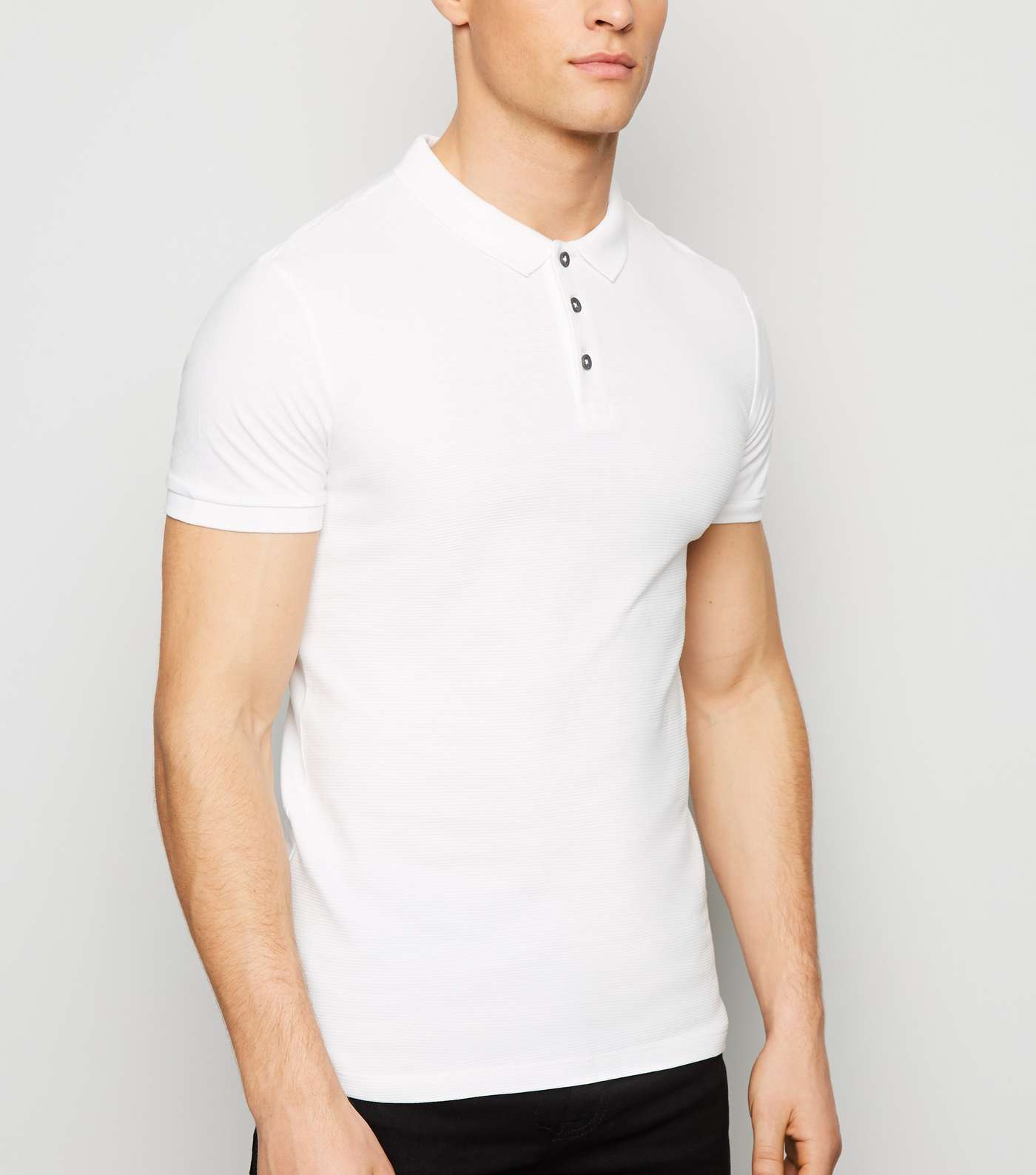 White Ribbed Muscle Fit Polo Shirt