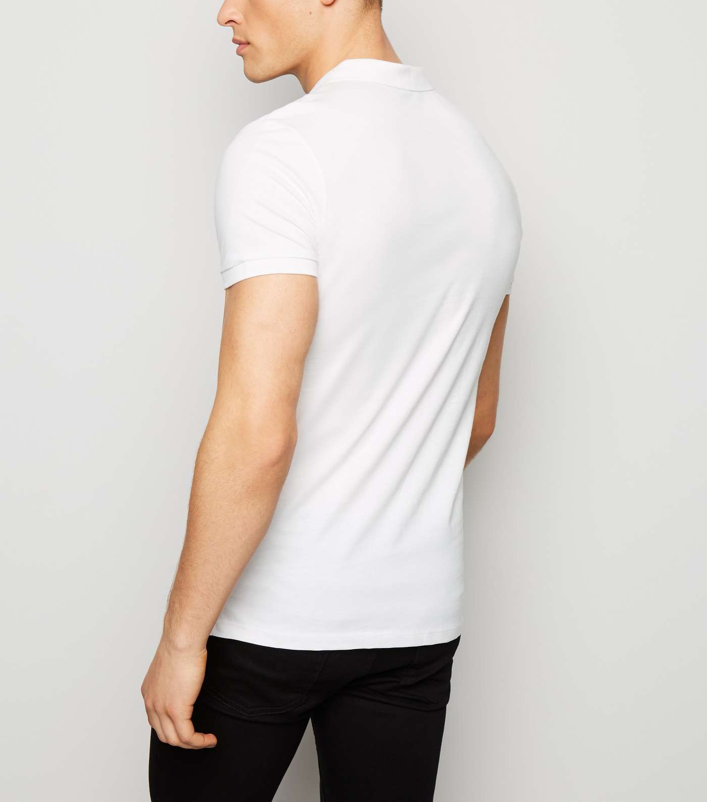 White Ribbed Muscle Fit Polo Shirt Image 3