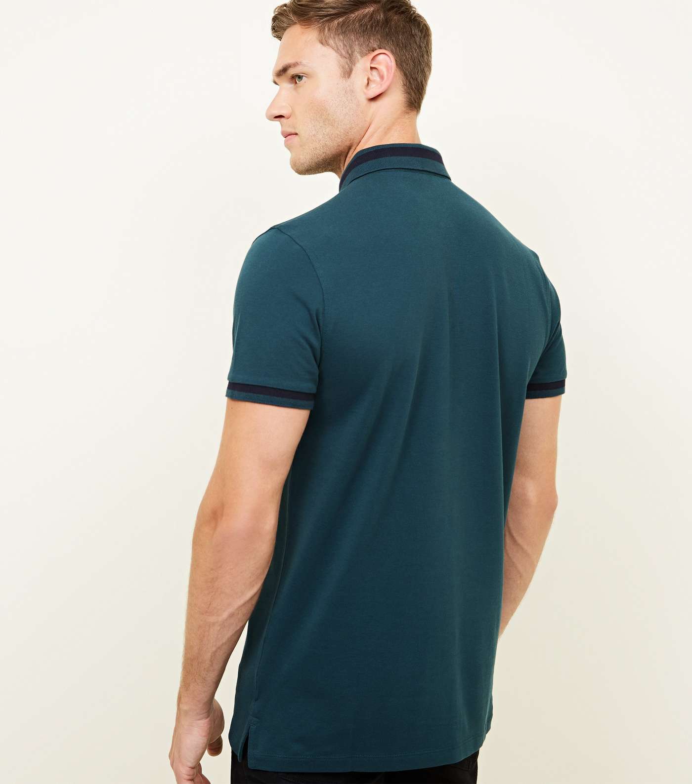Teal Stripe Collar Polo Shirt Image 3