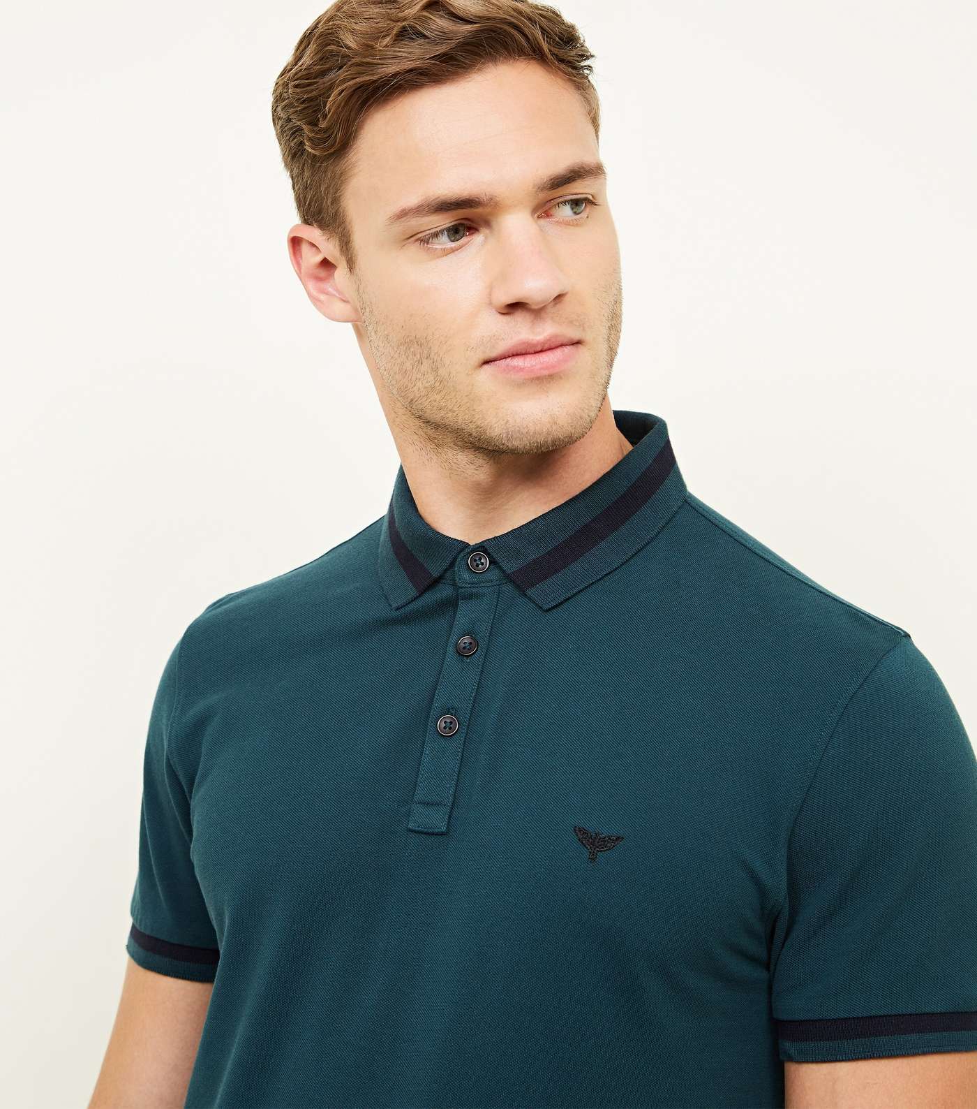 Teal Stripe Collar Polo Shirt Image 5