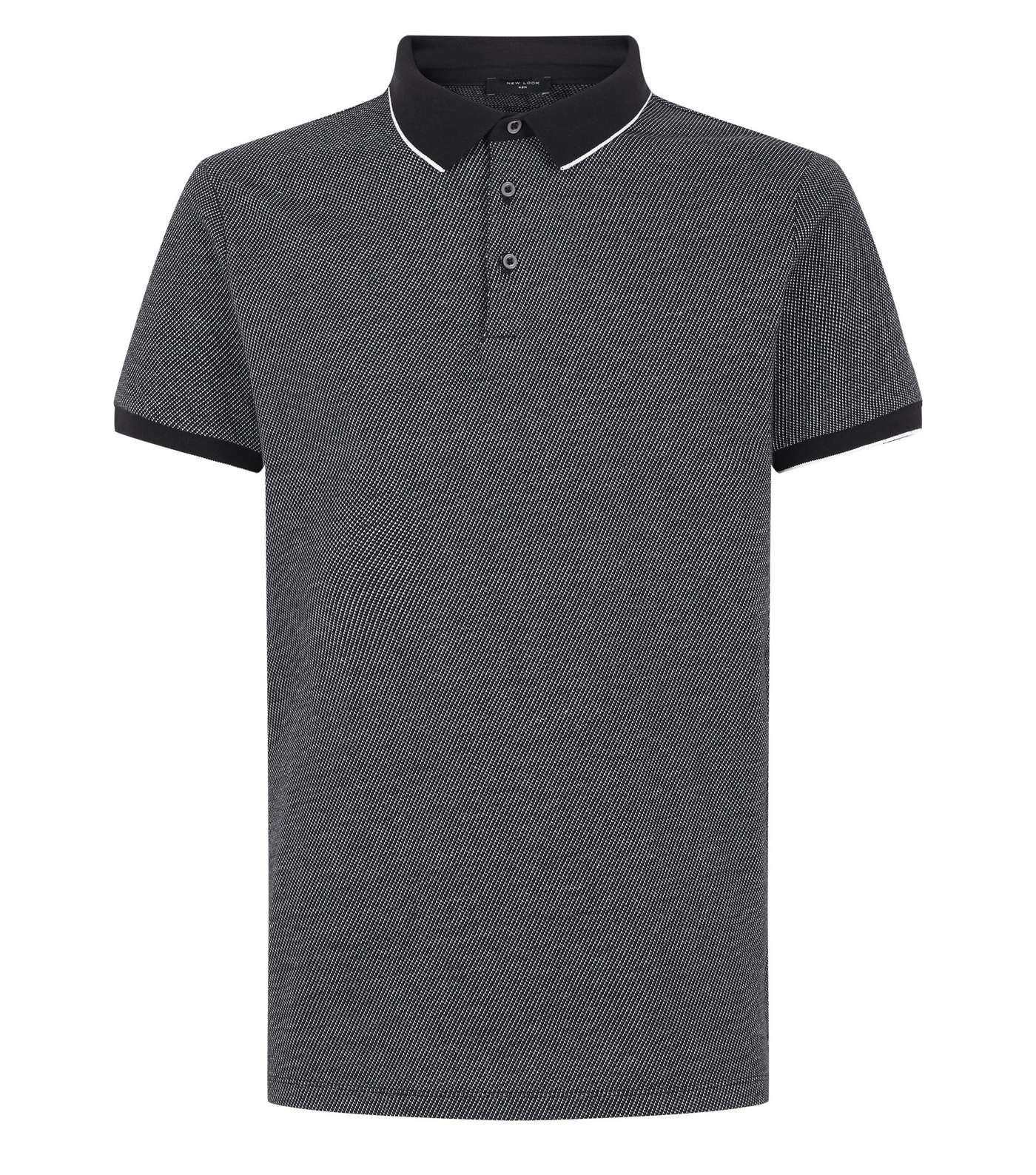 Black Tipped Collar Jacquard Polo Shirt Image 4