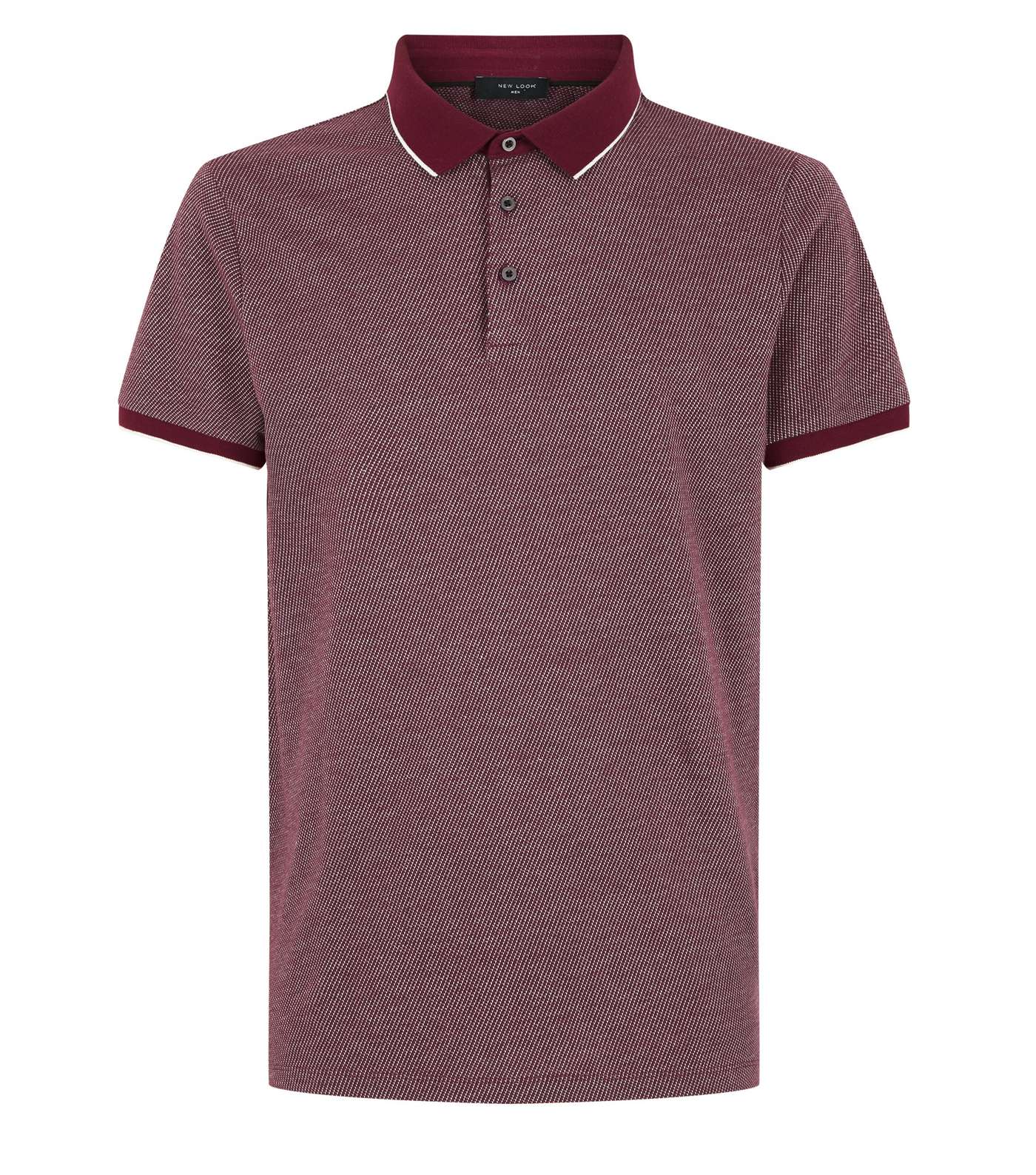 Burgundy Tipped Collar Jacquard Polo Shirt Image 4