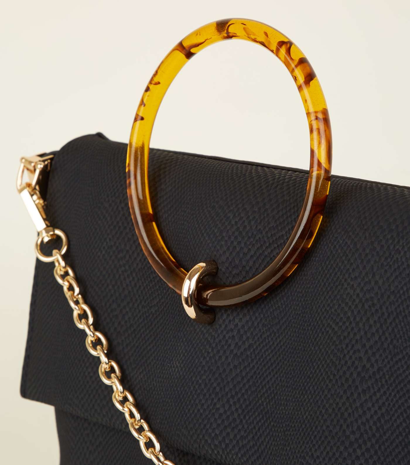 Black Faux Snake Resin Ring Handle Bag Image 3