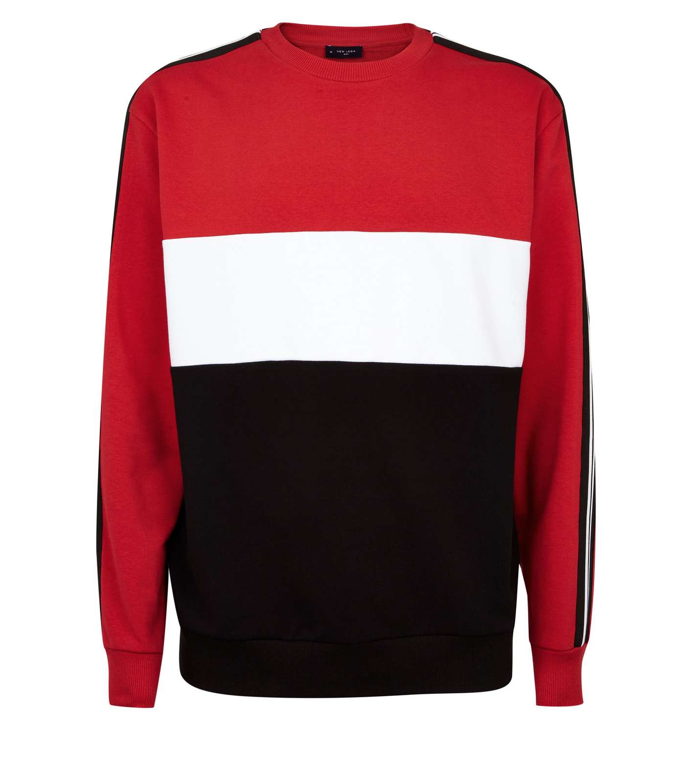 Red Colour Block Tape Sleeve Sweatshirt Image 4