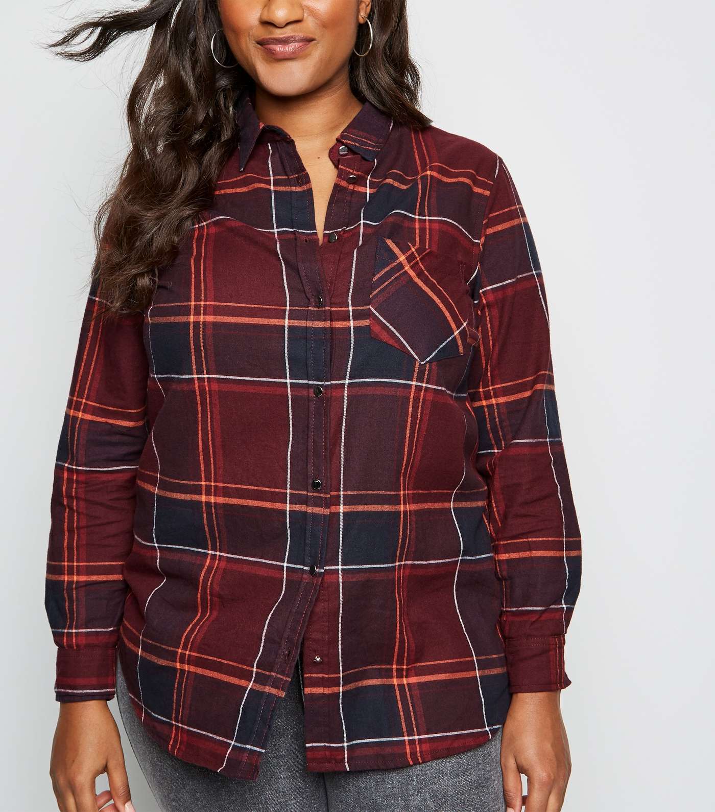 Curves Red Check Pocket Front Shirt