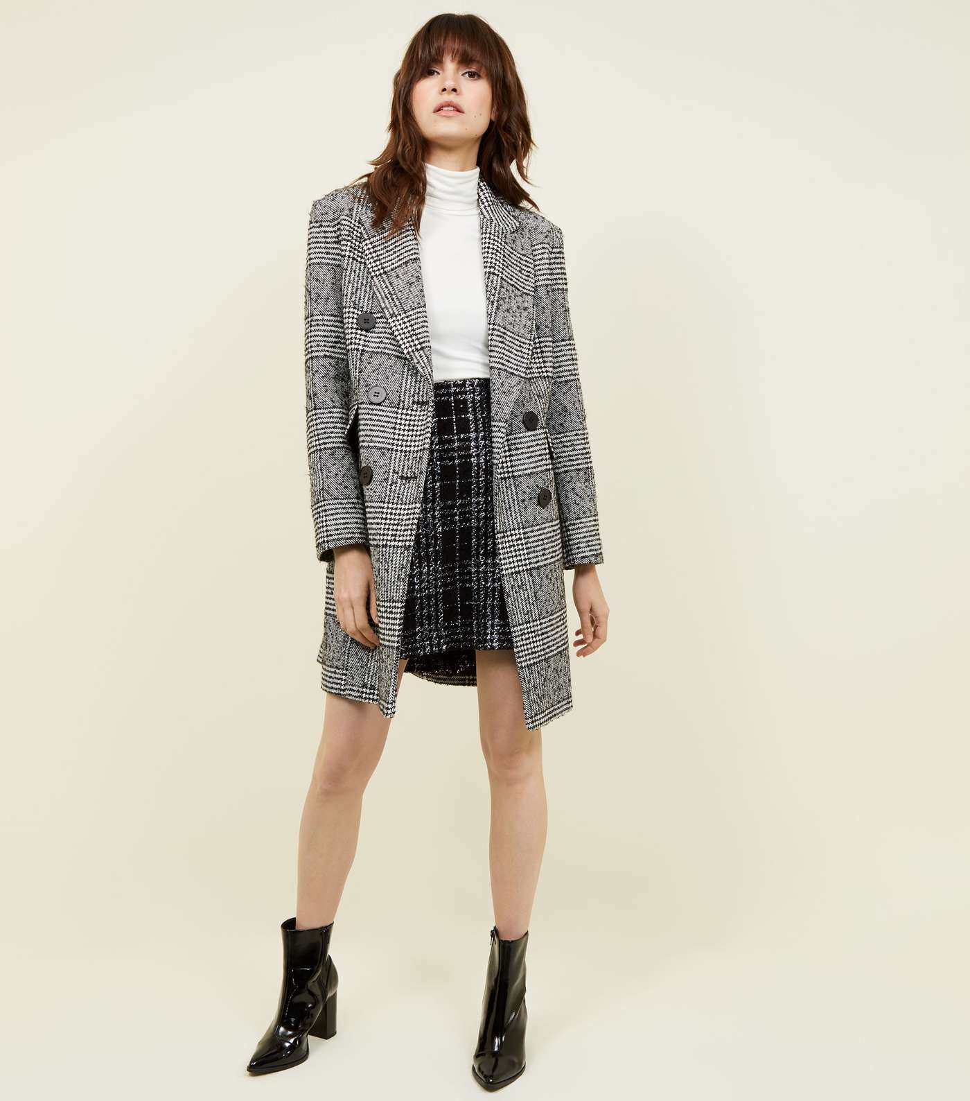 Black Check Double Breasted Coat  Image 2