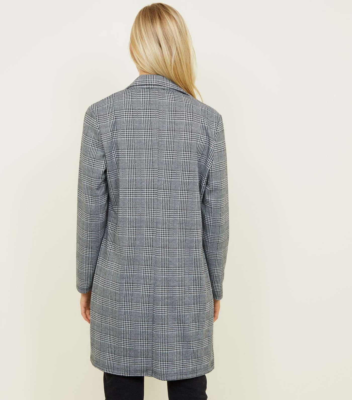 Black Prince of Wales Check Longline Jersey Coat Image 3