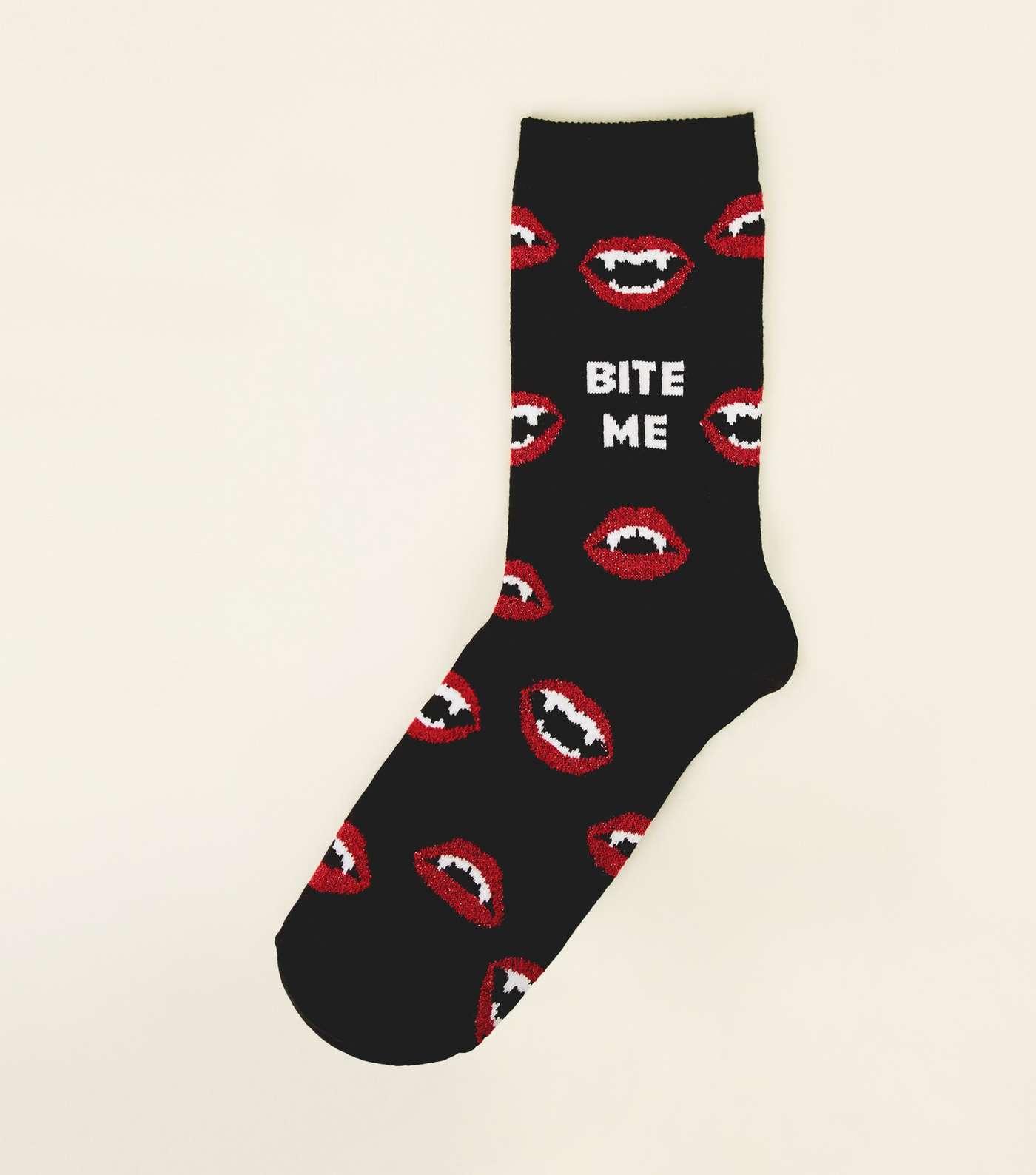 Black Bite Me Vampire Slogan Socks