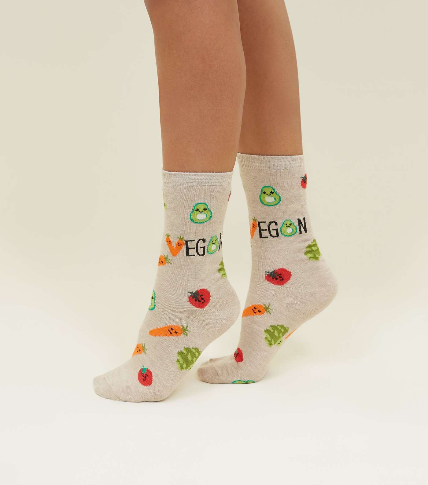 Cream Vegan Vegetable Pattern Socks Image 2