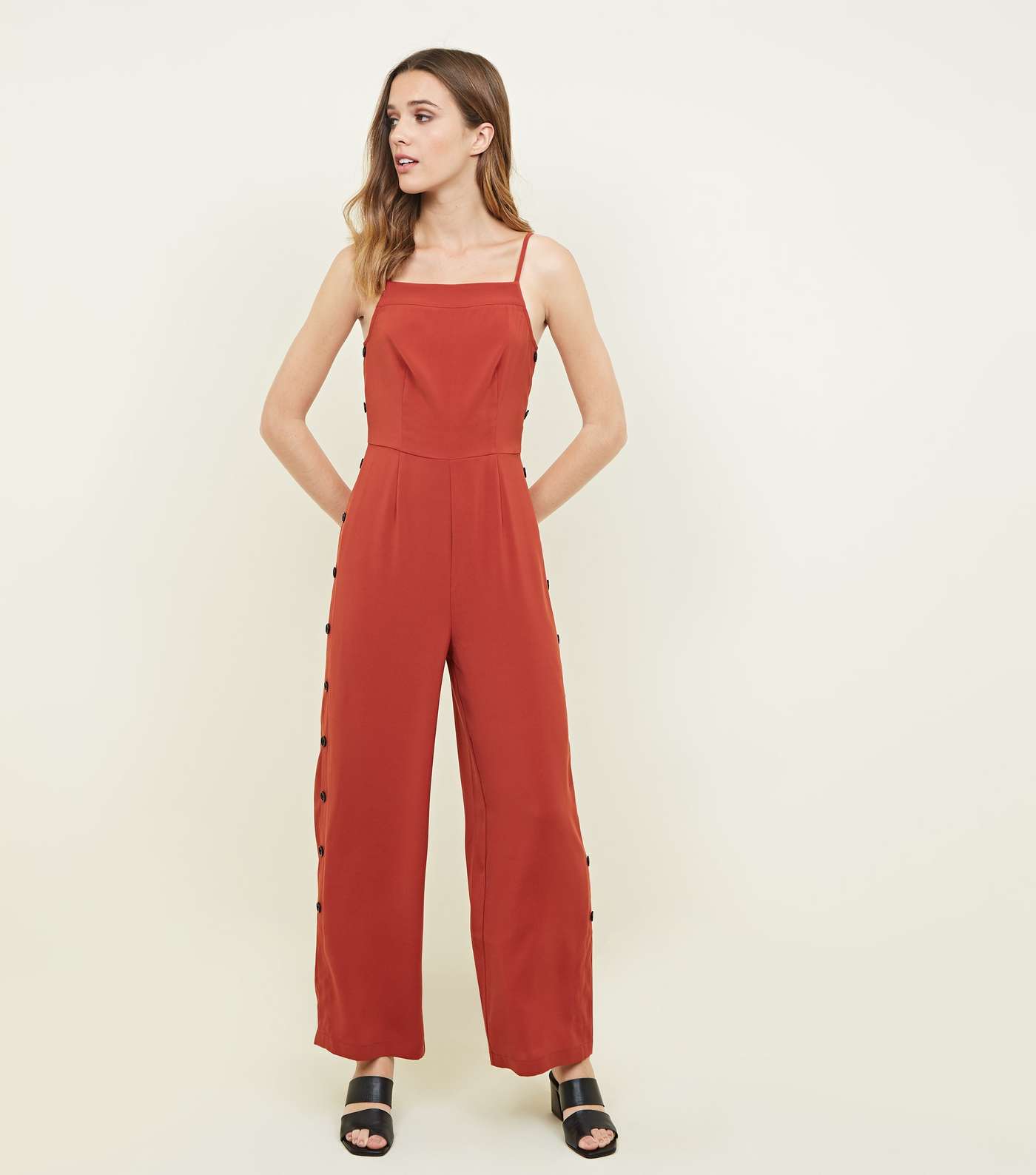 Rust Strappy Button Side Jumpsuit
