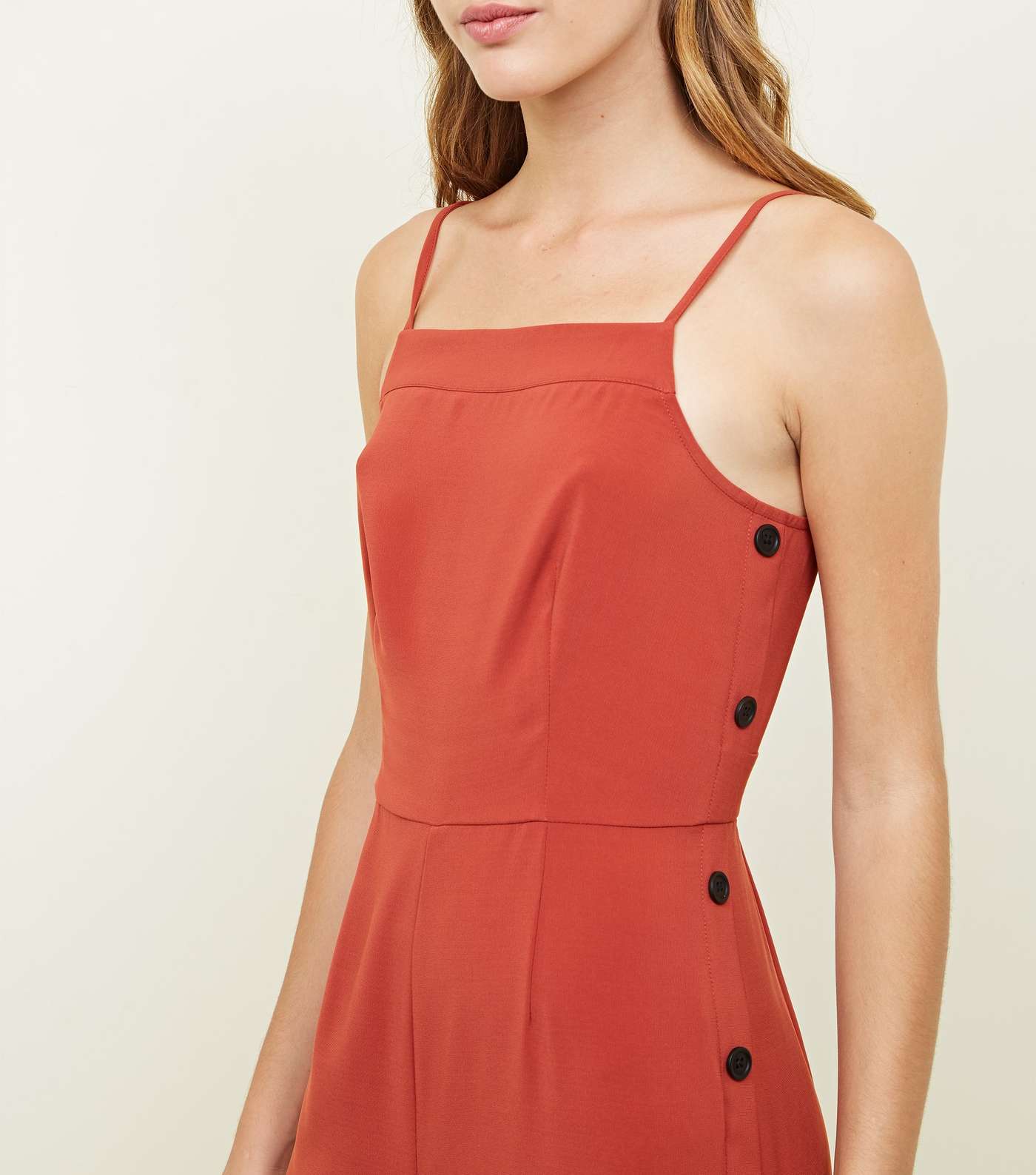 Rust Strappy Button Side Jumpsuit Image 5