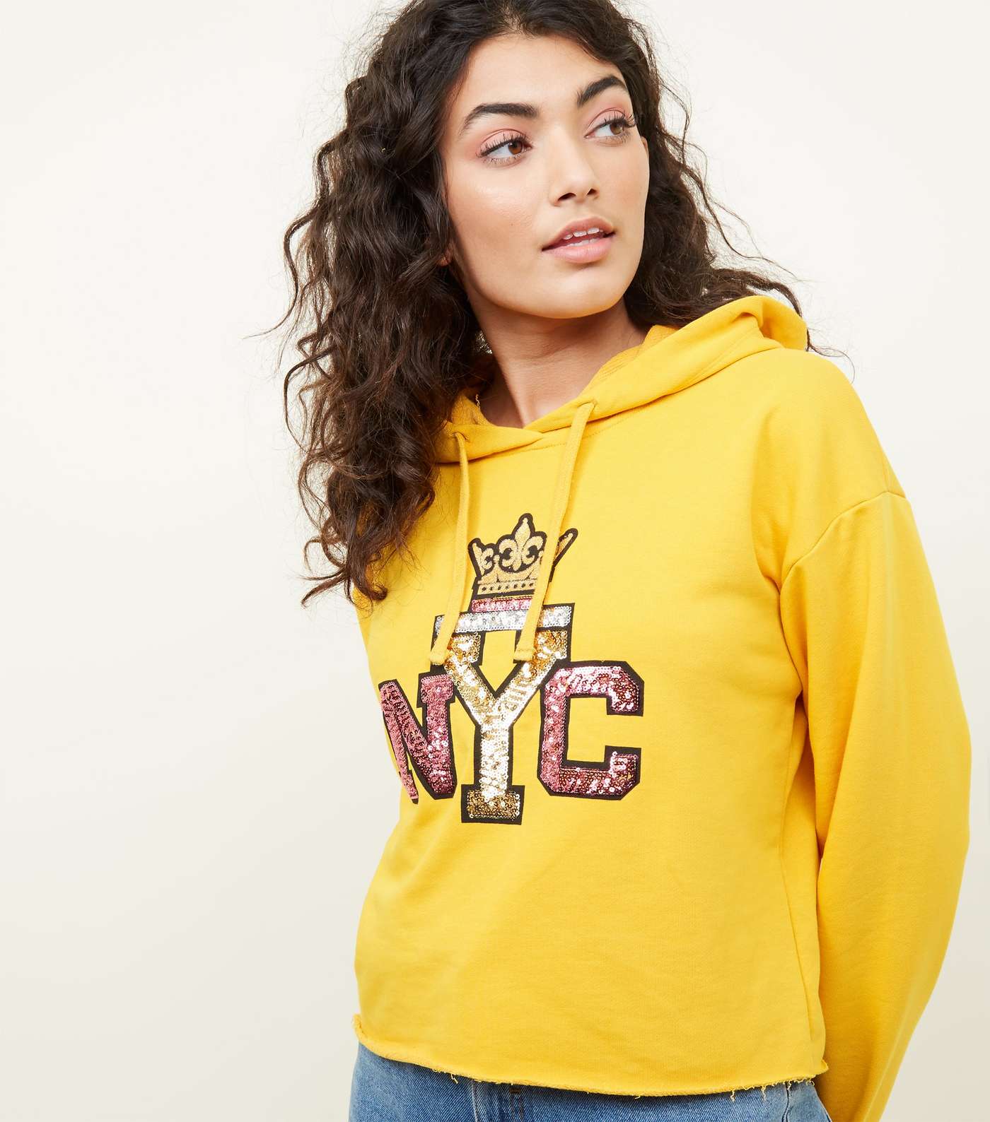 Gold NYC Sequin Embellished Cropped Hoodie