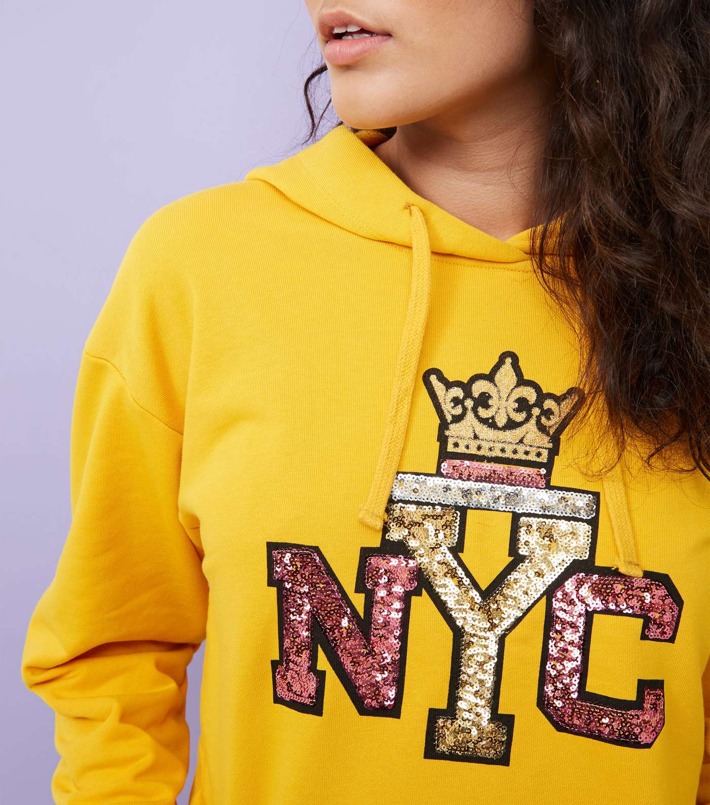 Gold NYC Sequin Embellished Cropped Hoodie Image 5