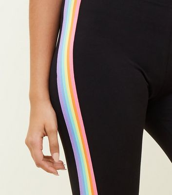 Black Rainbow Side Stripe Leggings