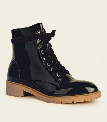 black patent chunky boots