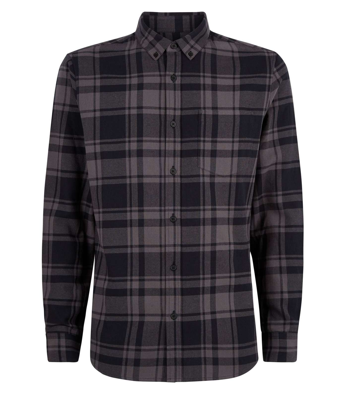 Dark Grey Check Cotton Long Sleeve Shirt Image 4