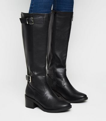 small block heel knee high boots