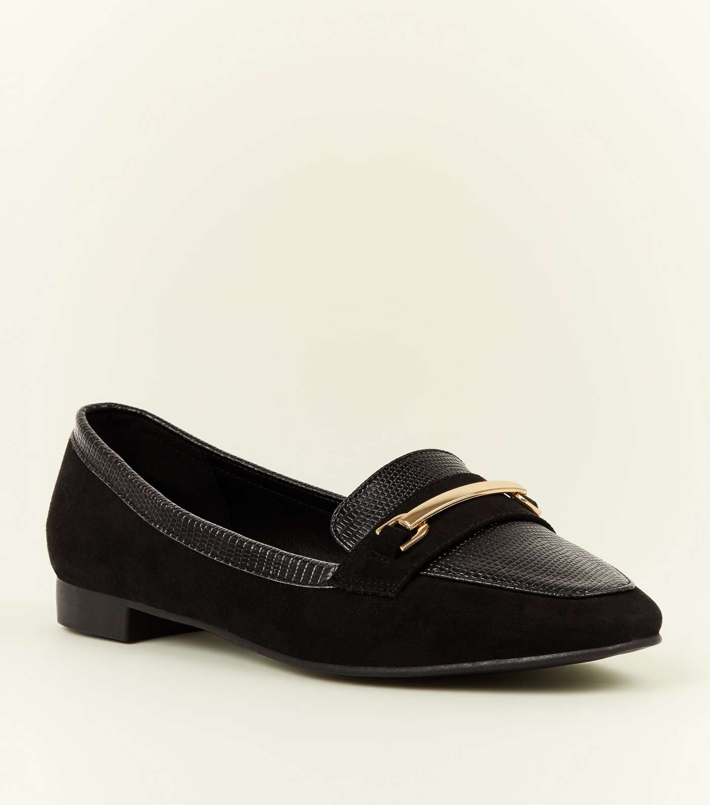 Wide Fit Black Faux Snake Panelled Loafers