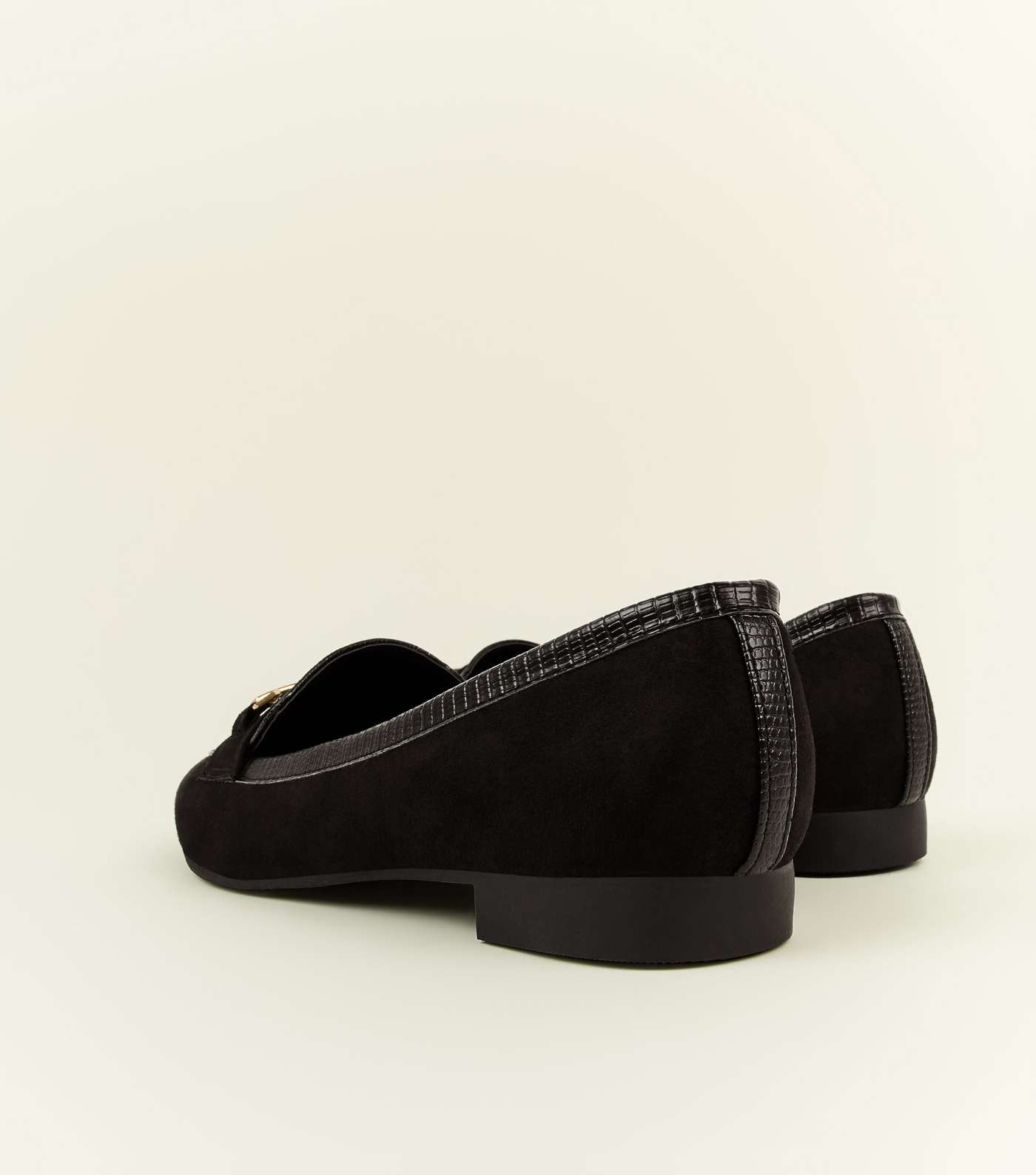 Wide Fit Black Faux Snake Panelled Loafers Image 3