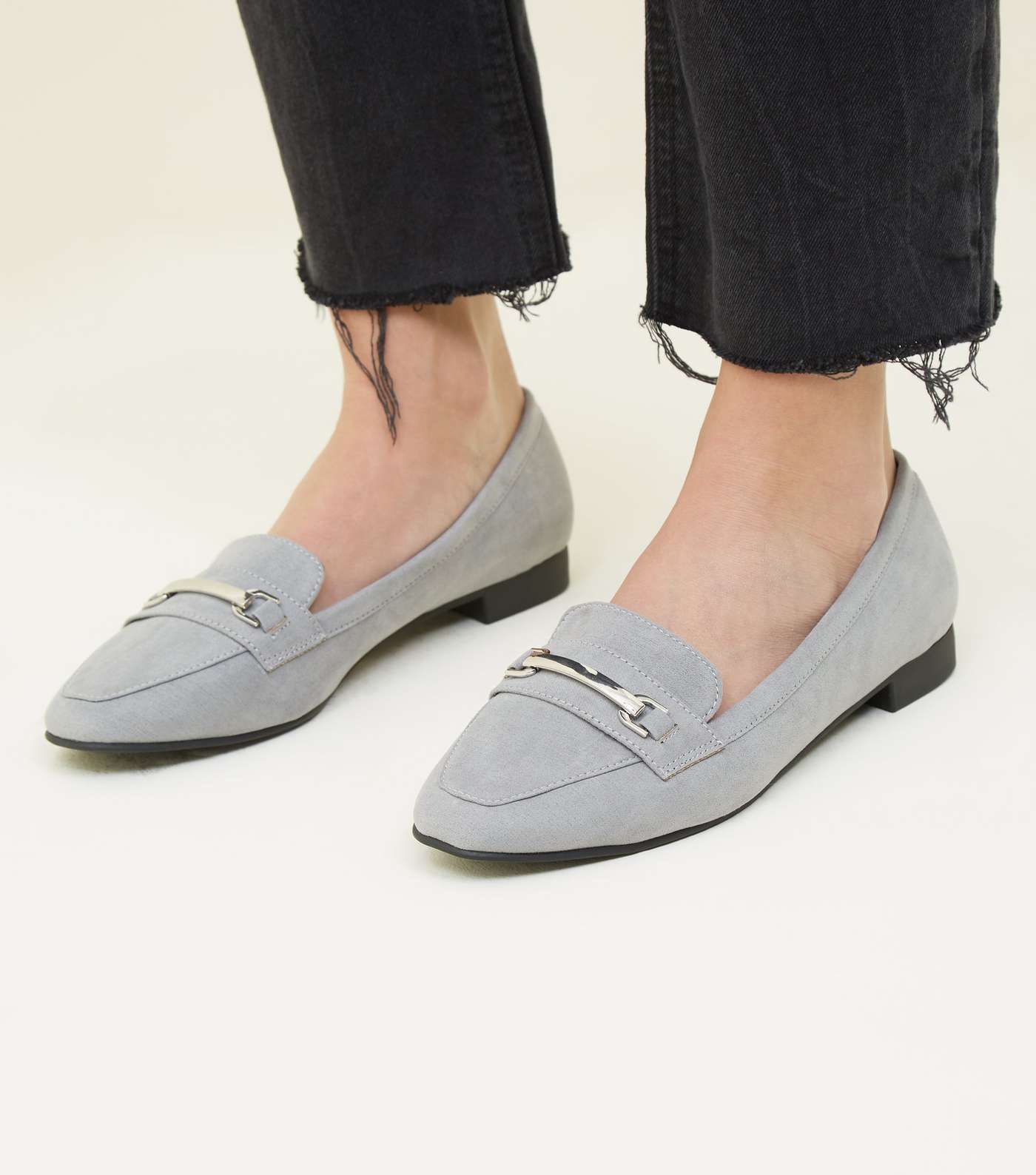 Wide Fit Grey Matte Suedette Panelled Loafers Image 2