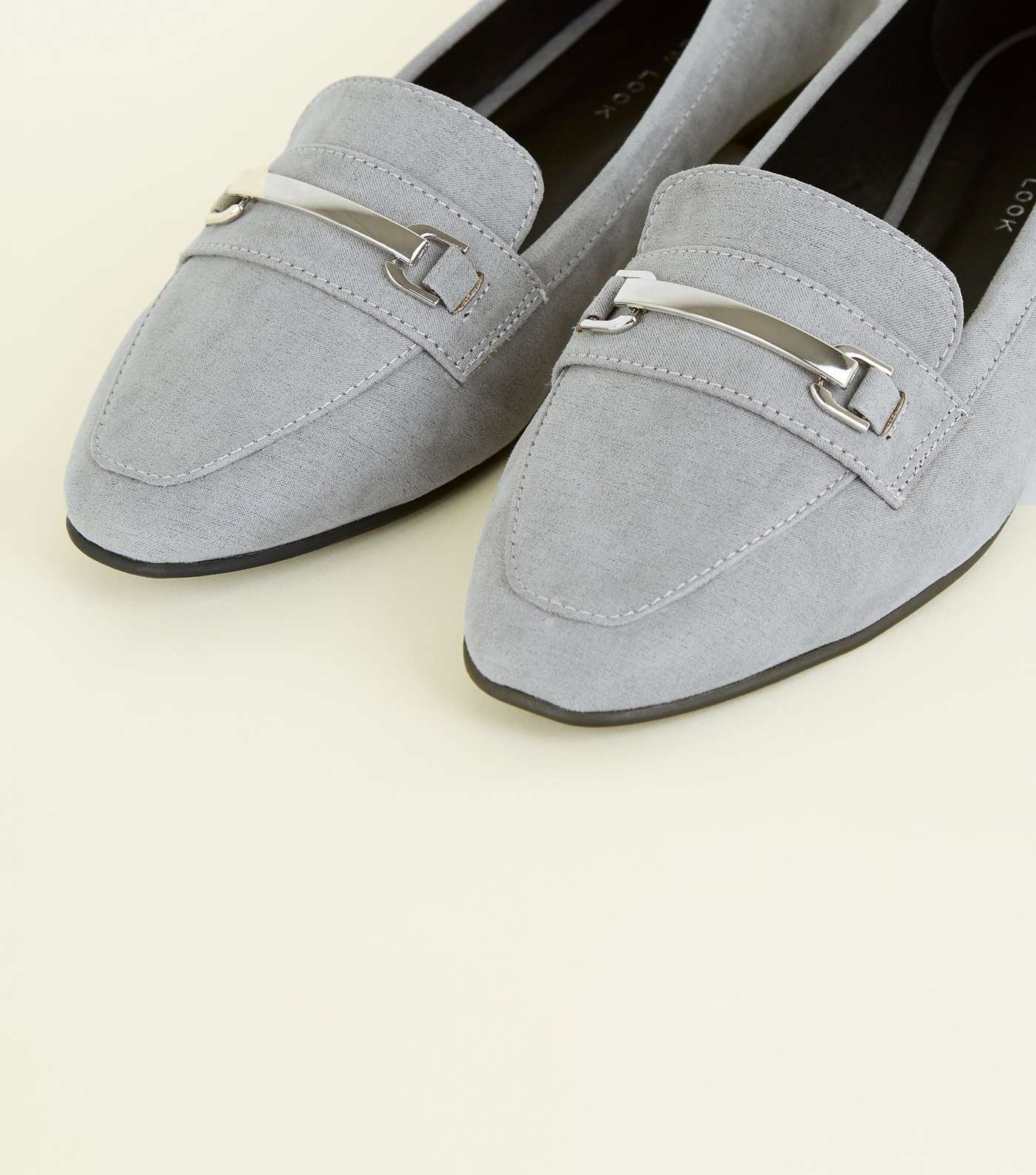 Wide Fit Grey Matte Suedette Panelled Loafers Image 4