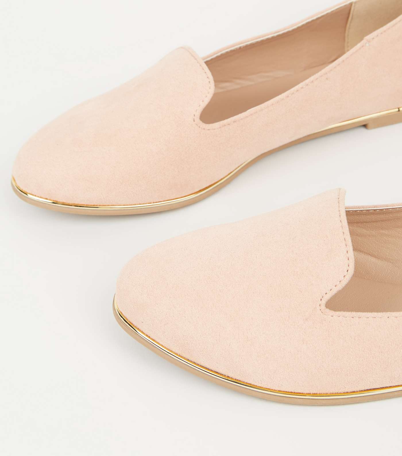Wide Fit Nude Suedette Metal Trim Loafers Image 4