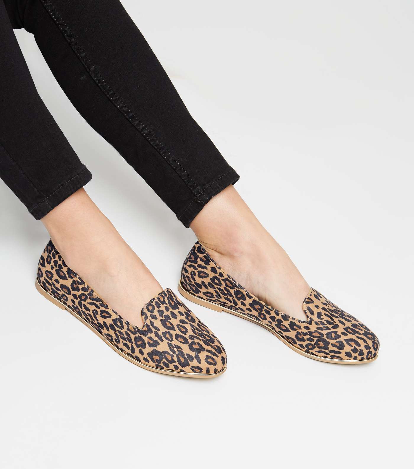 Wide Fit Stone Leopard Print Metal Trim Loafers Image 2