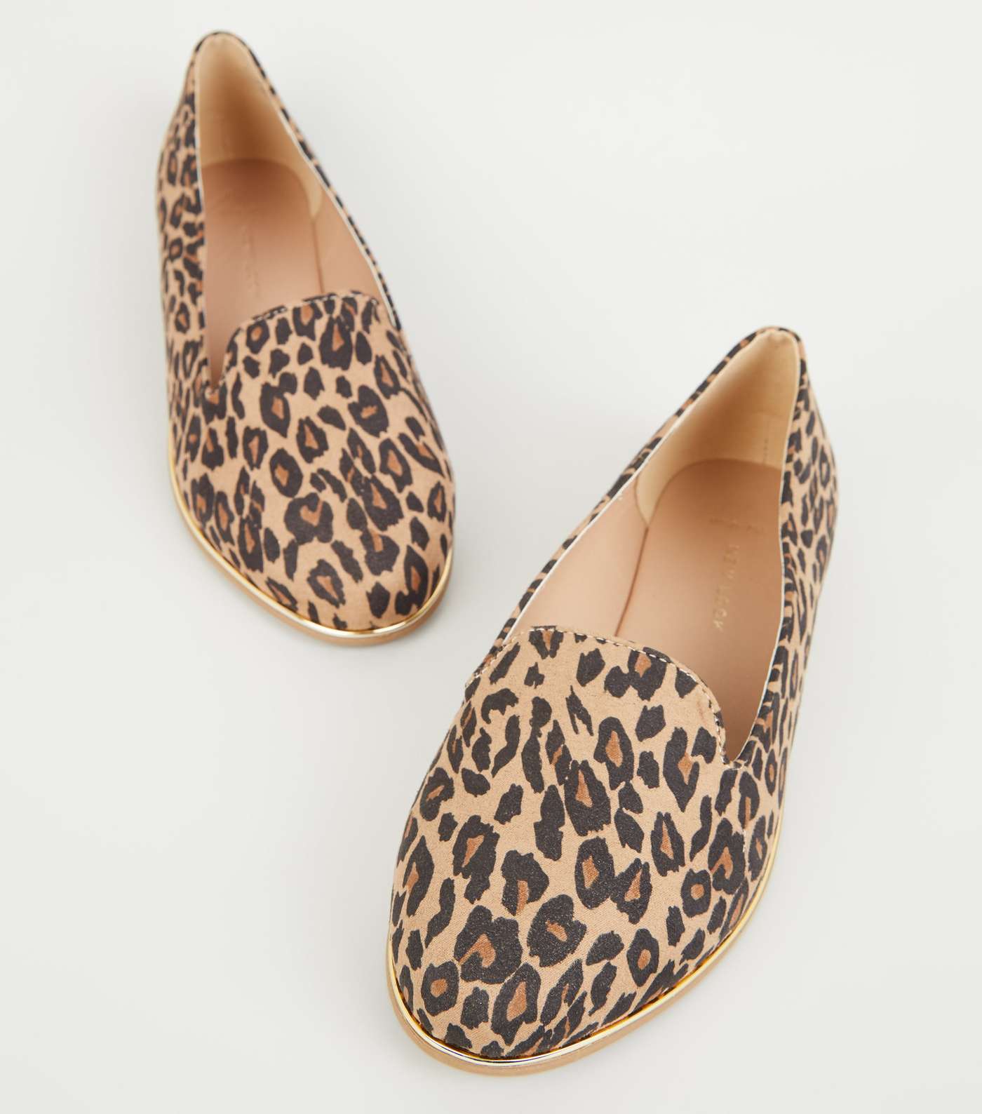 Wide Fit Stone Leopard Print Metal Trim Loafers Image 4
