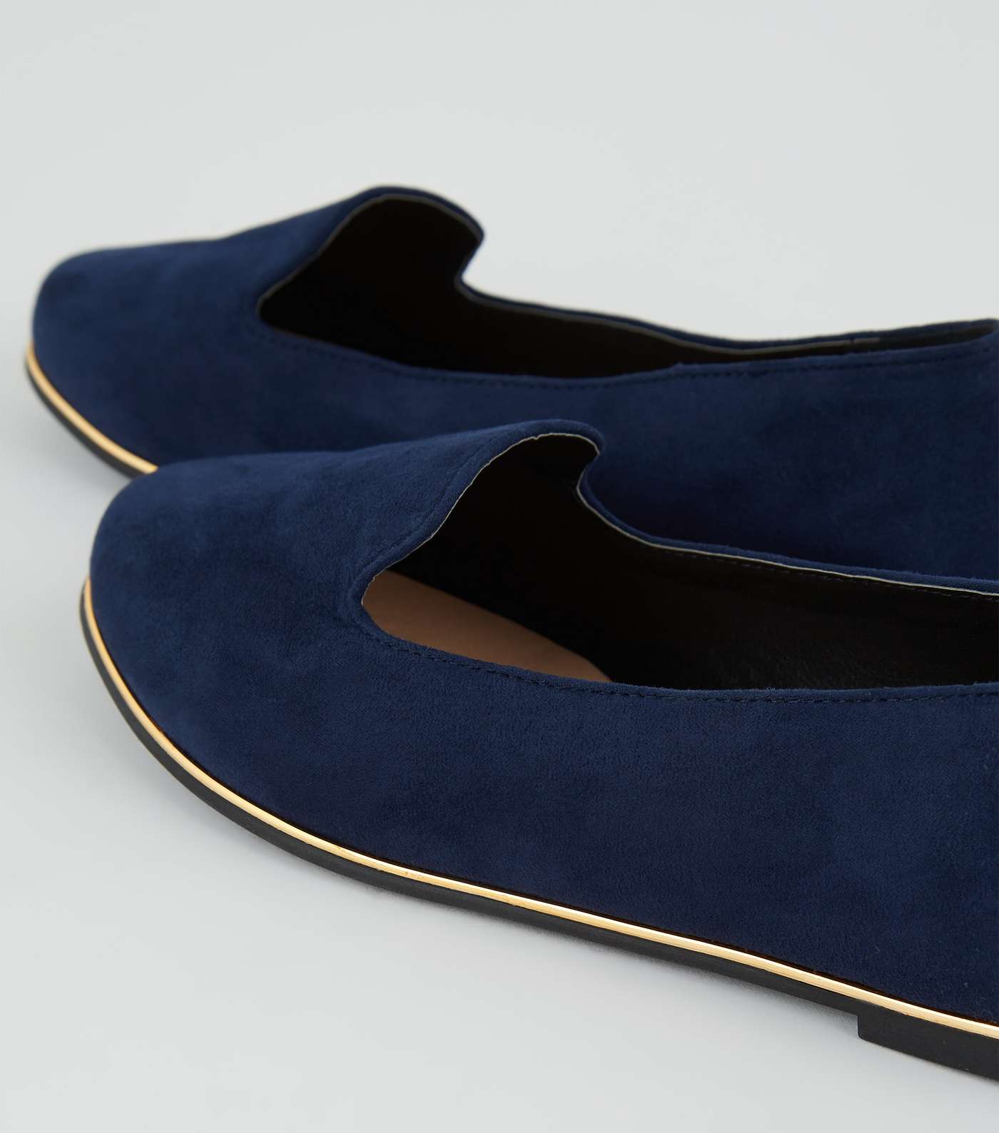 Wide Fit Navy Suedette Metal Trim Loafers  Image 3