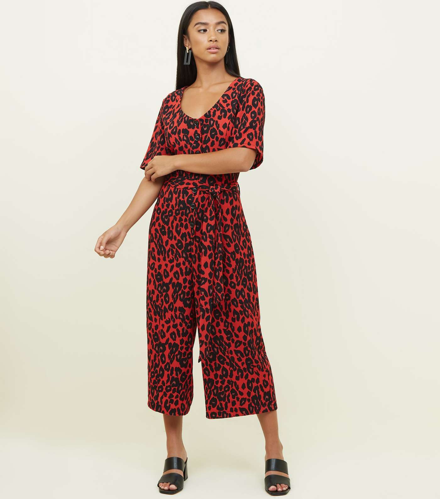 Petite Red Leopard Print Belted Jumpsuit