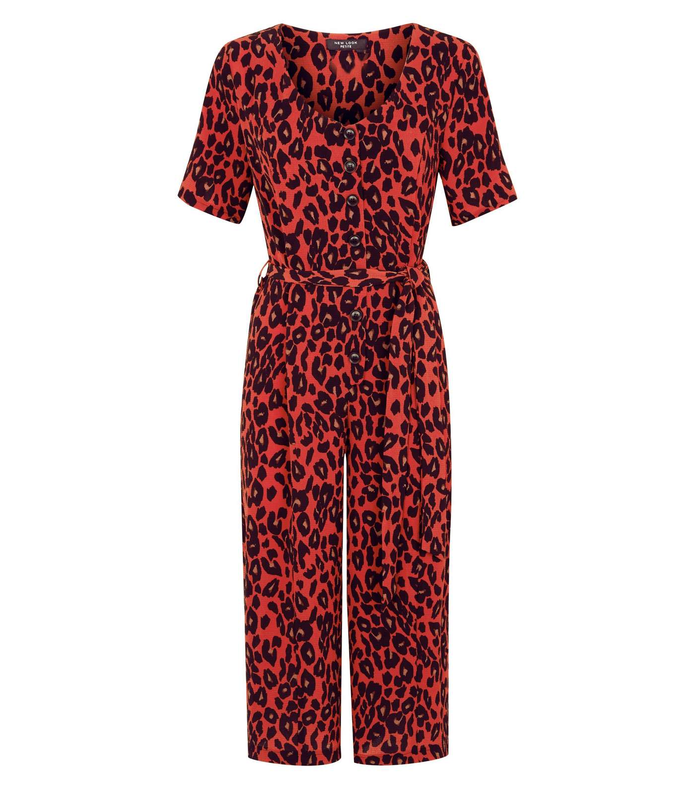 Petite Red Leopard Print Belted Jumpsuit Image 3