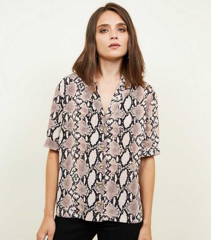Brown Snake Print Boxy Shirt
