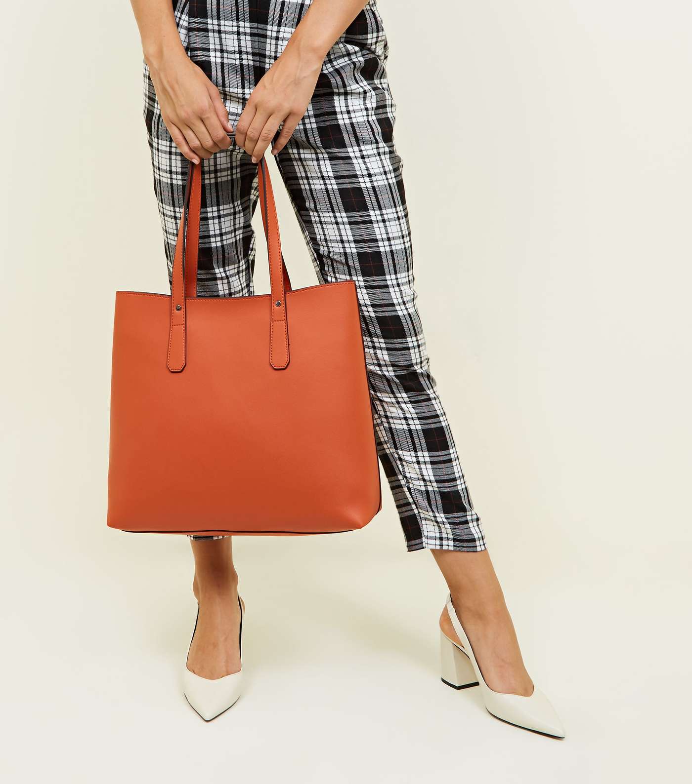 Bright Orange Leather-Look Tote Bag Image 2