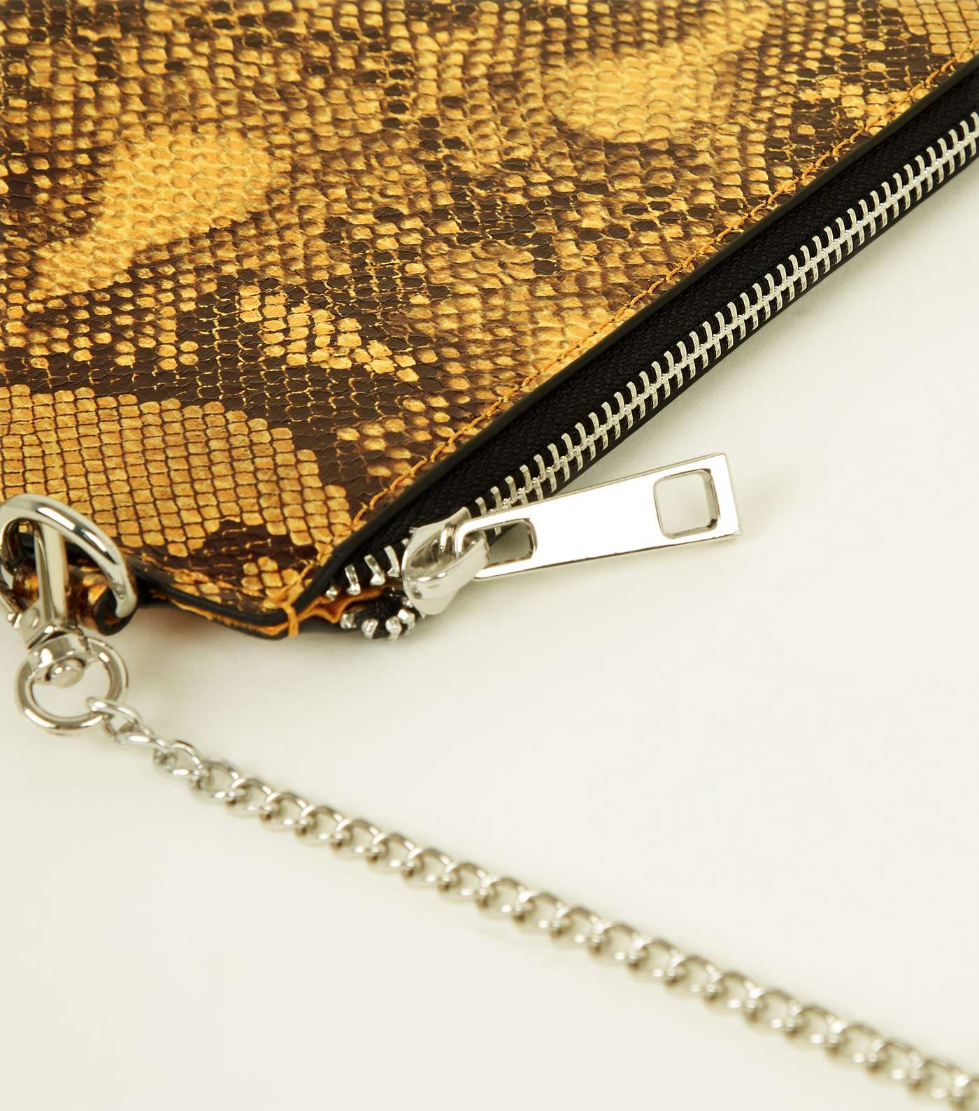 Mustard Faux Snake Zip Top Clutch Bag Image 5